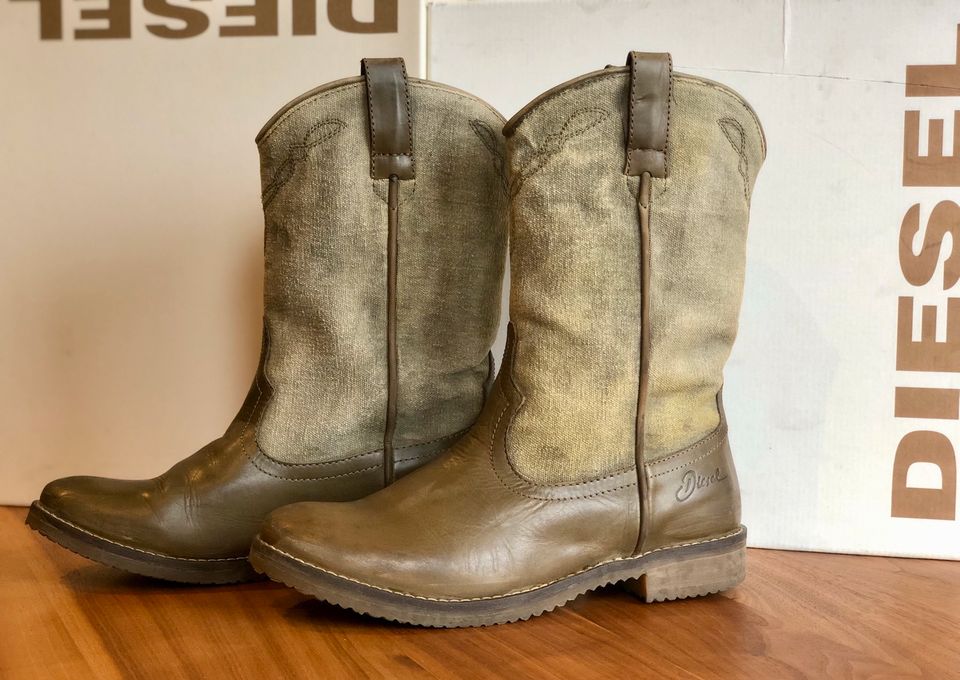 Diesel* Totem Boots, Western Look, 37/38, olive grün in Wetter (Ruhr)