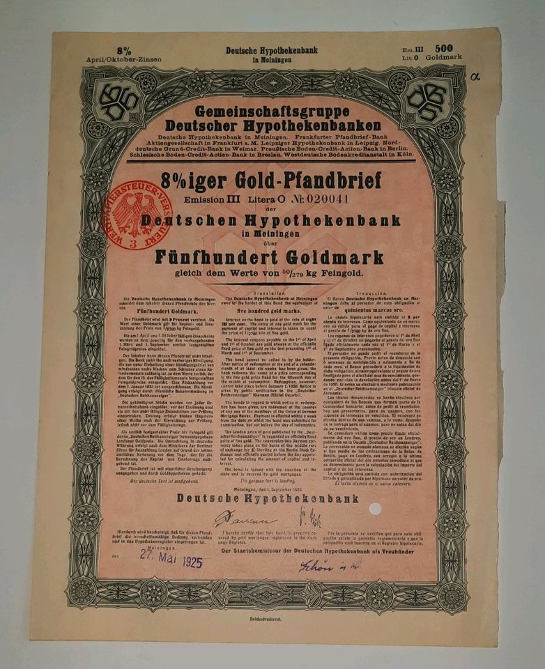 Pfandbriefe Goldmark Preußen Sachsen Anteilschein Rentenbrief in Recklinghausen