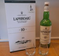 Laphroaig Islay Single Malt 10 Jahre leere Flasche+Gläser+Box+Pro Nordrhein-Westfalen - Monschau Vorschau