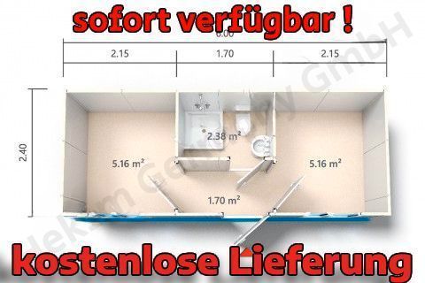 ☑️☑️ Bürocontainer Küche WC zwei Zimmer Container, Baucontainer 6,0 x 2,4  KOSTENLOSE LIEFERUNG SOFORT VERFÜGBAR,  Flüchtlings-Container, Empfangscontainer, Zweiraum, WC + Dusche + Waschbecken in Dresden