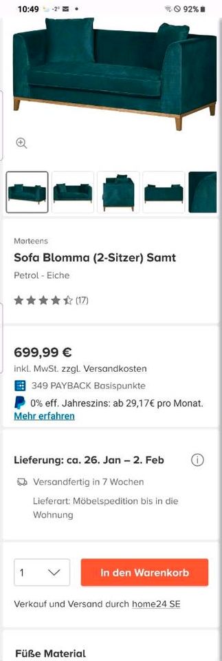 Sofa Blomma (2 Sitzer) Samt in Bodenheim