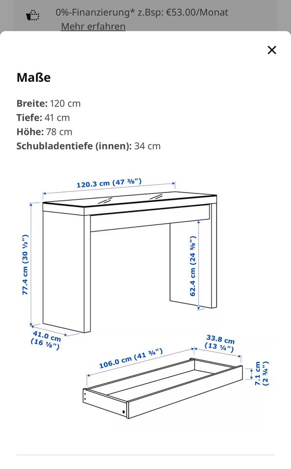 IKEA - MALM - Frisiertisch/Schminktisch inkl. Glasplatte in Velbert