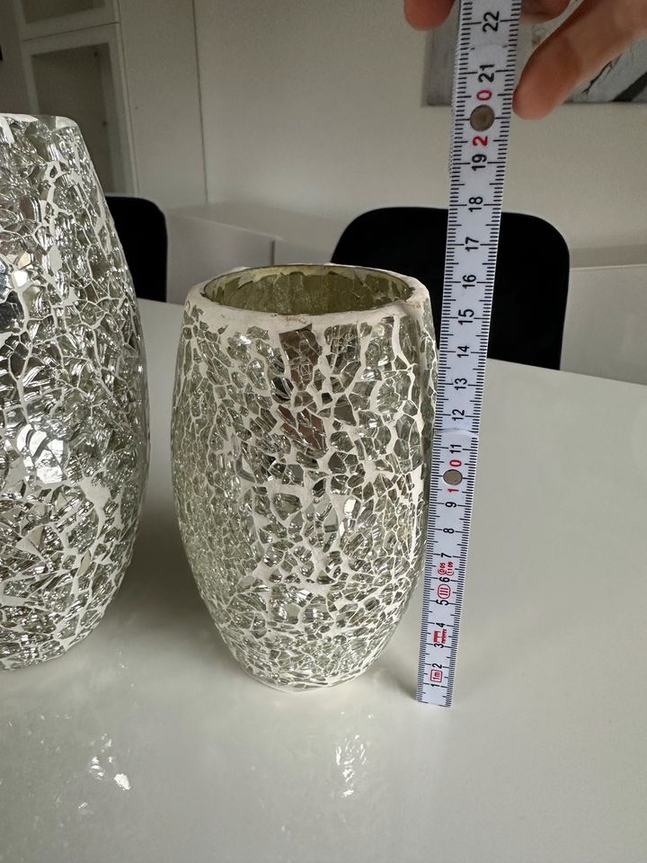 2 Vasen Set Glitzer Silber Mosaik Edel in Sachsenheim