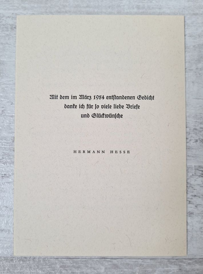 Hermann Hesse: Klage und Trost. - Privatdruck, 1954 - Faltblatt in Kissing