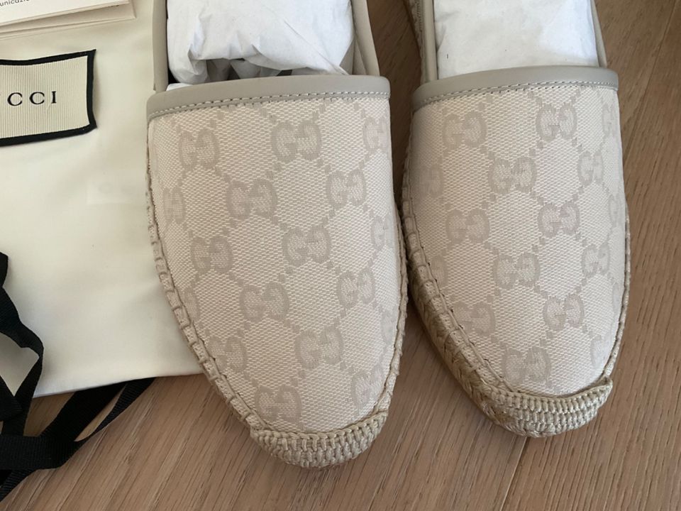 Orig. GUCCI Espadrilles Leinenschuhe Canvas GG Gr. 37,5 beige in München