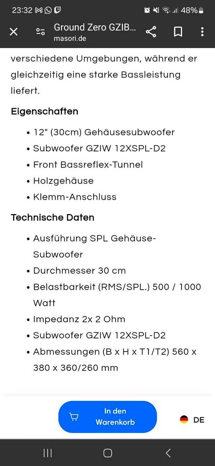 Subwoofer+Endstufe in Neuendorf a. Main