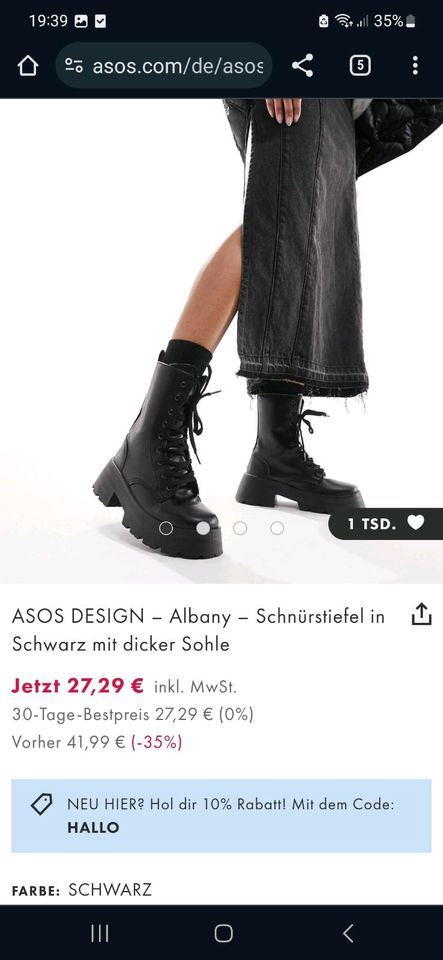 Asos Boots Stiefel Schnürung black schwarz Gr. 41 in Erfurt