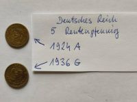2x - 5 Rentenpfennig von 1924 Prägung A + G Bayern - Aschaffenburg Vorschau