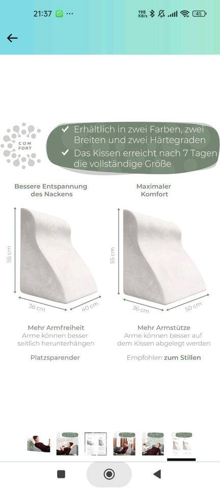 Sitzkeil, Rückenkissen, Keil Kissen in Tettnang