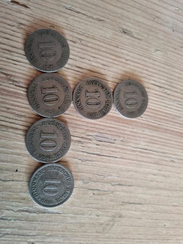 6× 10 Reichspfennig 1874,1876,1896,1899 in Schongau