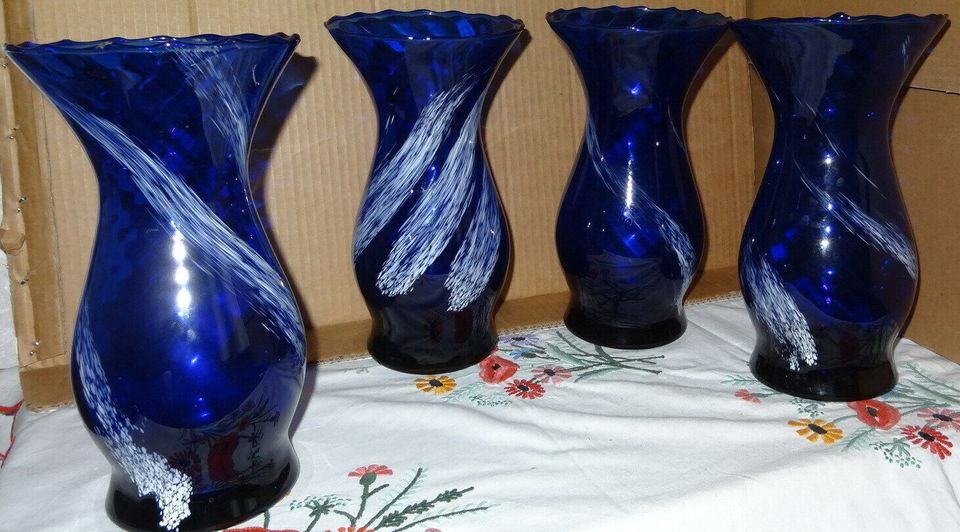 DP Vase aus Glas 4 Stk gleiche Form Blumenvase blau 26,5H 10,5 14 in Bacharach