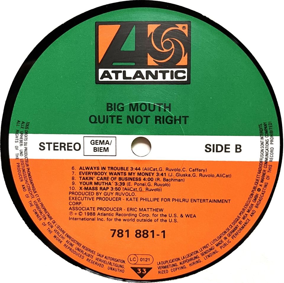 LP: BIG MOUTH (USA) – Quite Not Right (1988/Atlantic/D) in Nüdlingen