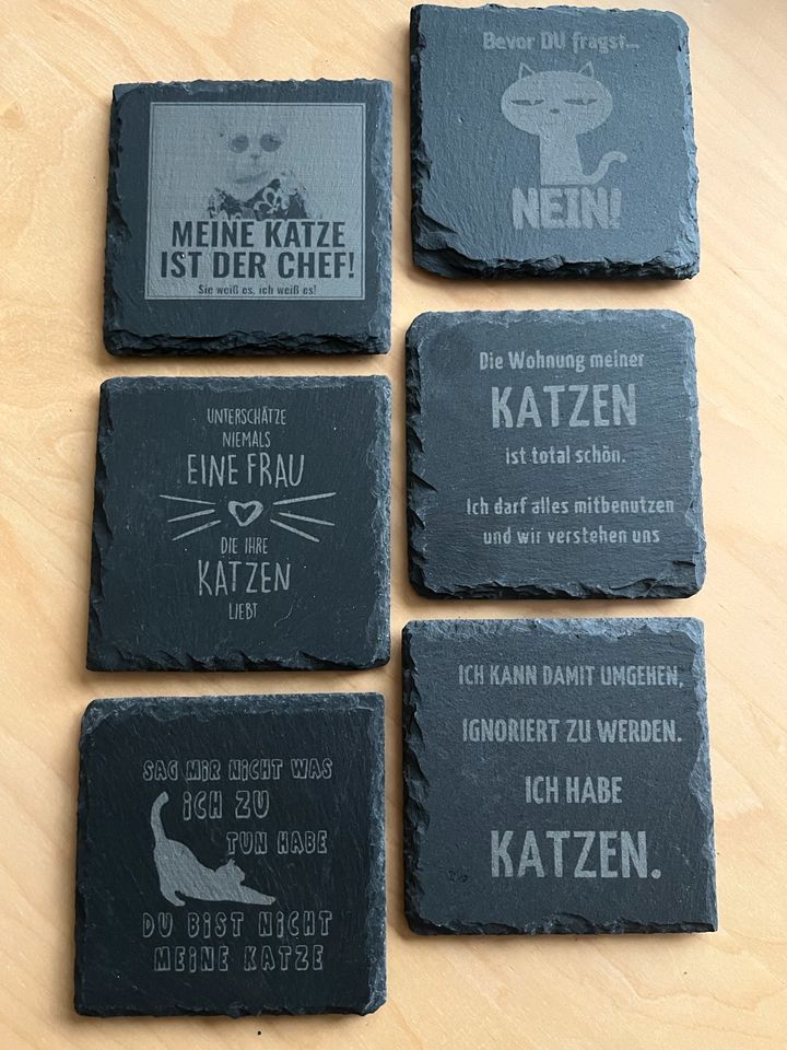 Untersetzer aus Schiefer mit Gravur „Katzen“ top Deko/Geschenk in Ostrhauderfehn