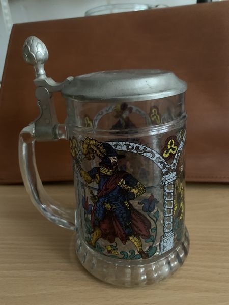 Bier-Humpen -Glas m.Zinndeckel 3 bunte Zunftbilder der Gilde 0,5 in Bordesholm