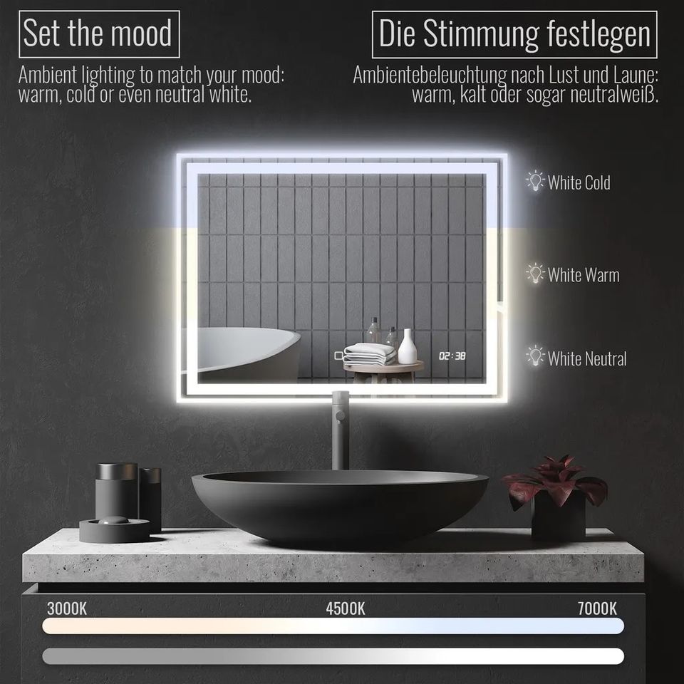 LED Badspiegel 80x60 cm Beschlagfrei Dimmbar Energiesparend in Hainburg