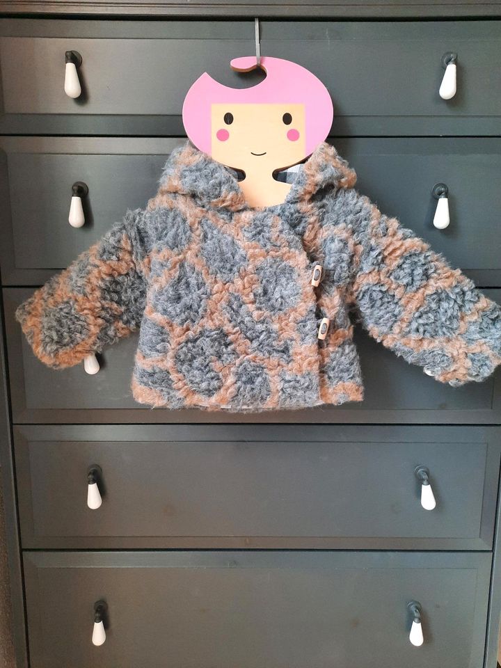 Búho Teddy Jacke Gr. 68 74 9Mt. Braun Grau Kapuze Wolle Mohair in Weil am Rhein