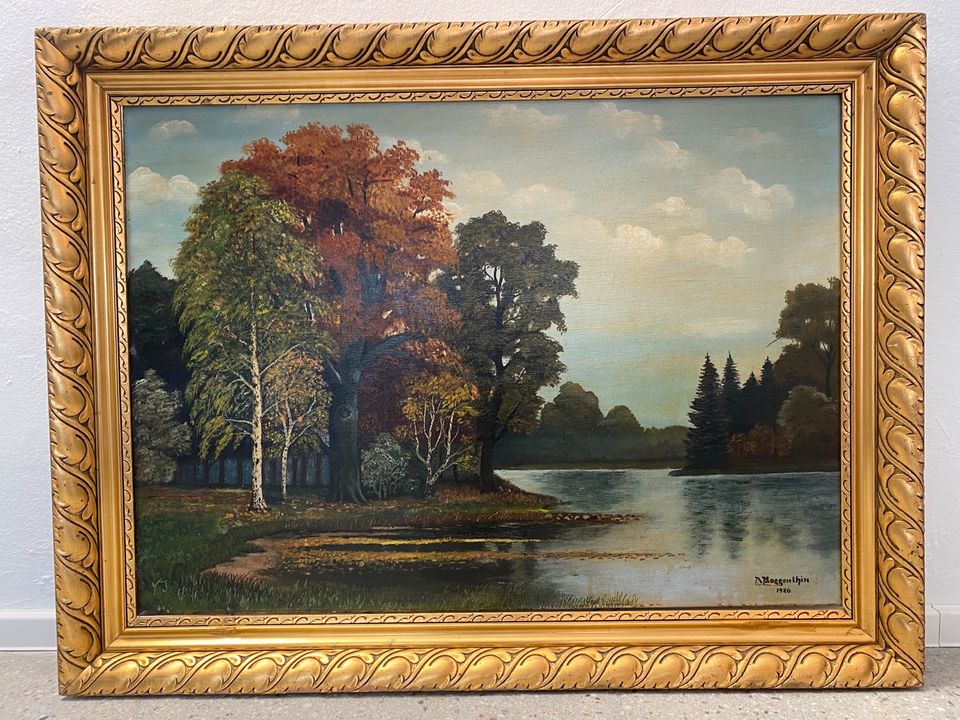 * ÖLGEMÄLDE A. ROGGENTHIN 1926 KUNST BILD SEE BAUM WALD GOLD in Berlin