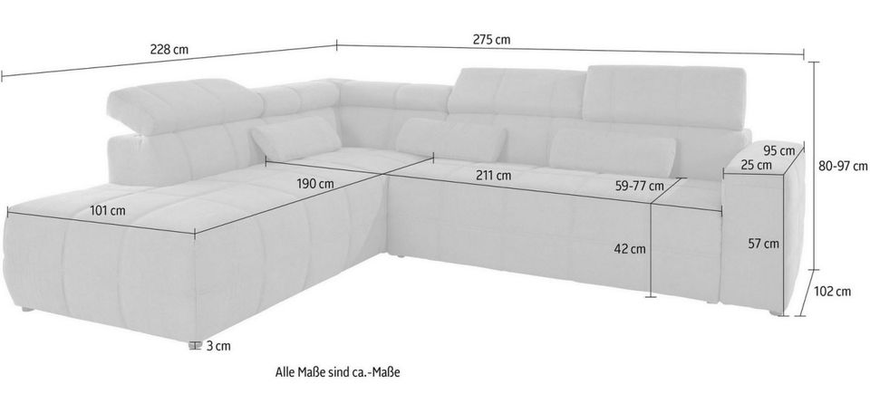 Ecksofa 277x228cm Grau Sitztiefenverstellung Brandon Couch Microf in Köln