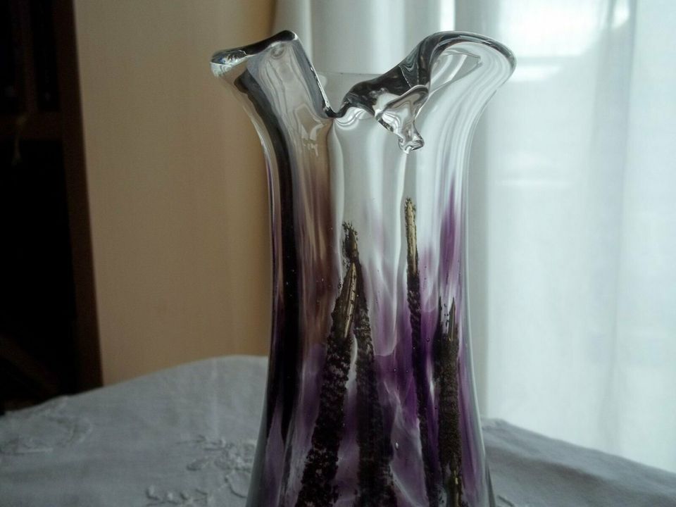 Glas Vase mit Einschmelzungen Kragenrand mundgeblasen WMF? Gral? in Dorsten