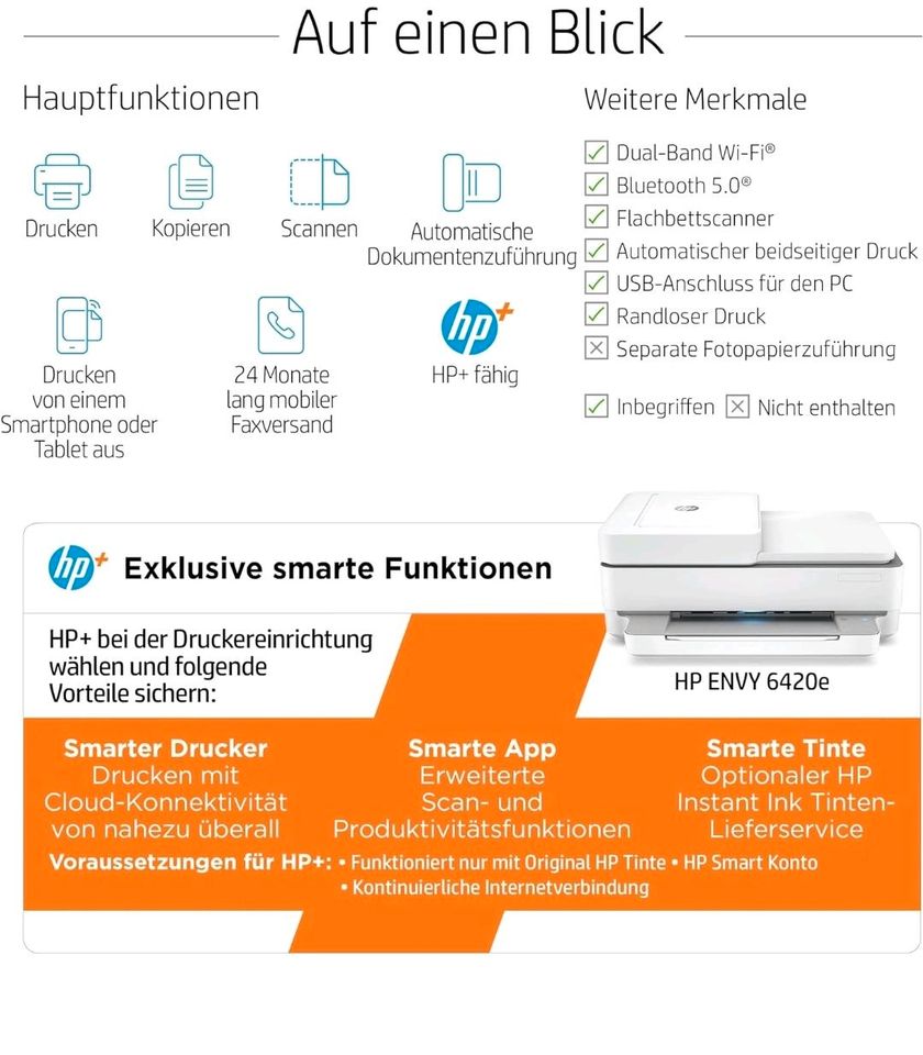 HP ENVY 6420e Multifunktionsdrucker, 3 Monate gratis drucken mit in Burghausen