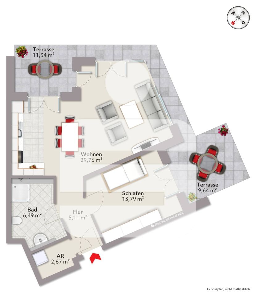 Wohnen in Seenähe: Exklusive 2-Zimmer-Erdgeschosswohnung mit 2 Terrassen in Tutzing