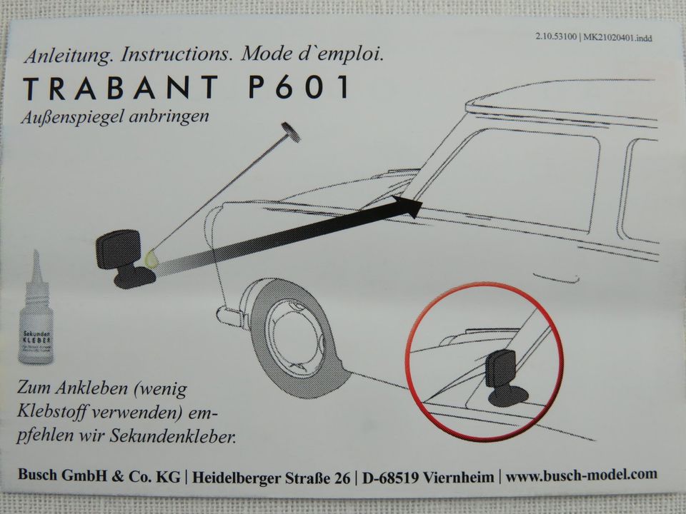 Busch 53106 Trabant P601 Lim. (1964) in pastellgrün/weiß 1:87/H0 in Bad Abbach