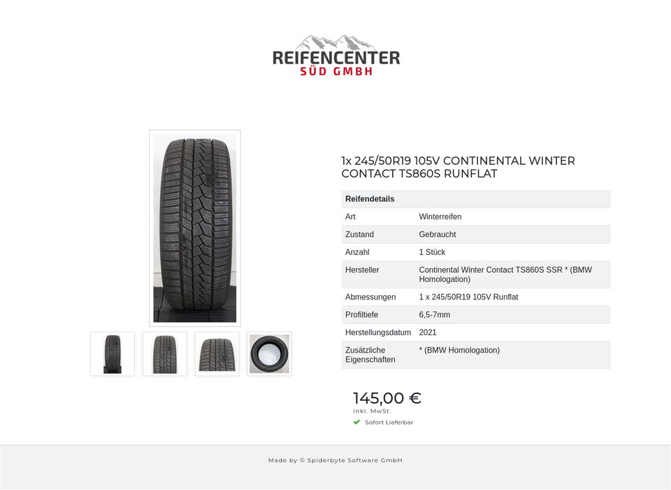 1x 245/50R19 105V CONTINENTAL WINTER CONTACT TS860S RUNFLAT #1FIP in Bad Tölz