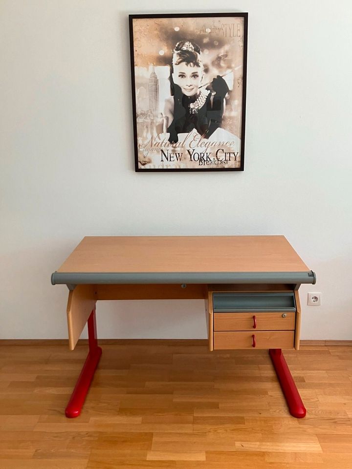 Kinder-/Jugend-Schreibtisch der Marke Moll Buche/Rot zu verkaufen in Freising