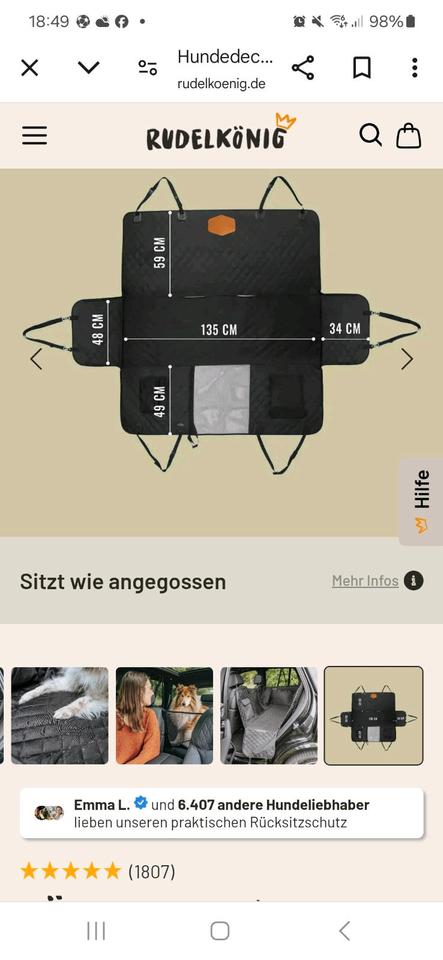 Rudelkönig Autoabdeckung/ Rückbank- oder Kofferraumschutz Hund in Allensbach