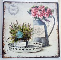 Blechschild Wandbild Blumen Rose Gießkanne Shabby NEU Niedersachsen - Bissendorf Vorschau