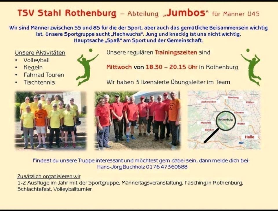 Sportgruppe Ü 45 in Rothenburg/Saale sucht Verstärkung in Wettin-Löbejün