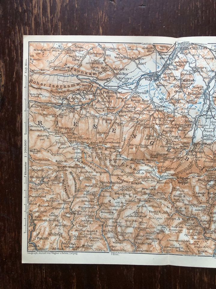 Um 1905: alte Landkarte vom Riesengebirge im Sudetenland in Feldafing
