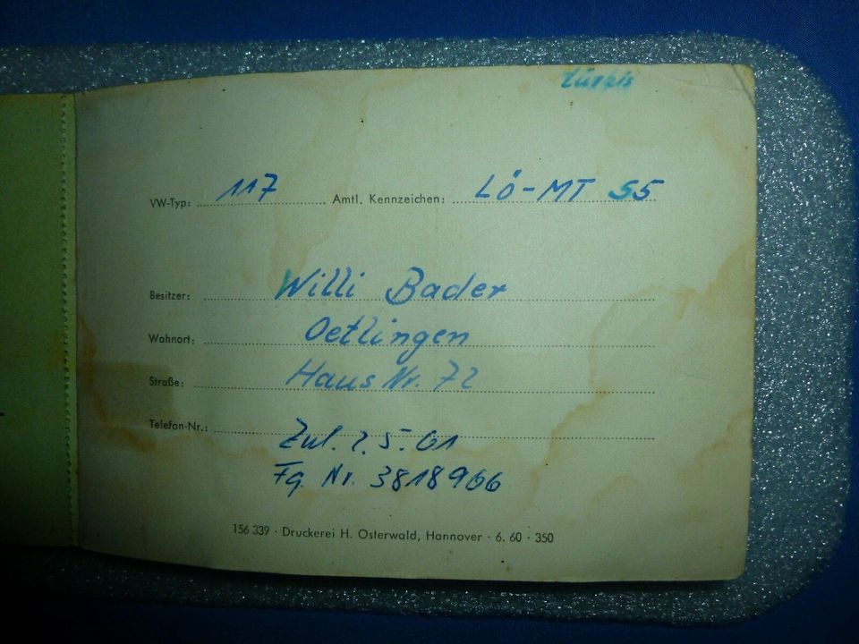 1 altes blaues Kundendienstheft VW Käfer 1200 vom Mai 1961* in Schopfheim