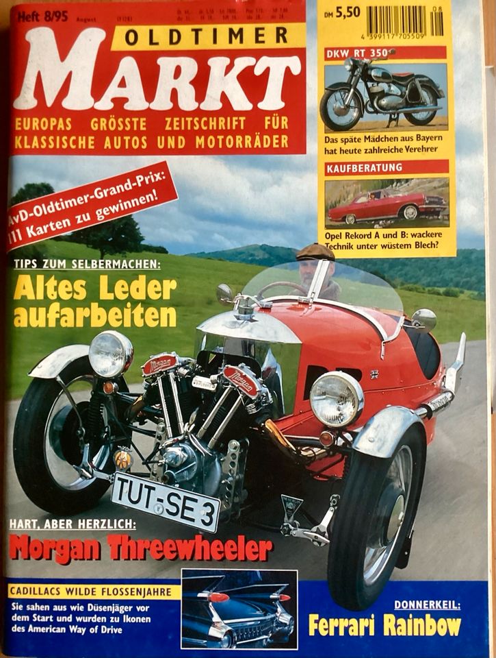 OldtimerMarkt 08/1995, Opel Rekord, Cadillacs, DKW RT, Ferrari in Steinfeld