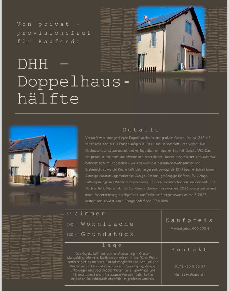 DHH - Doppelhaushälfte in LK Regensburg in Mintraching