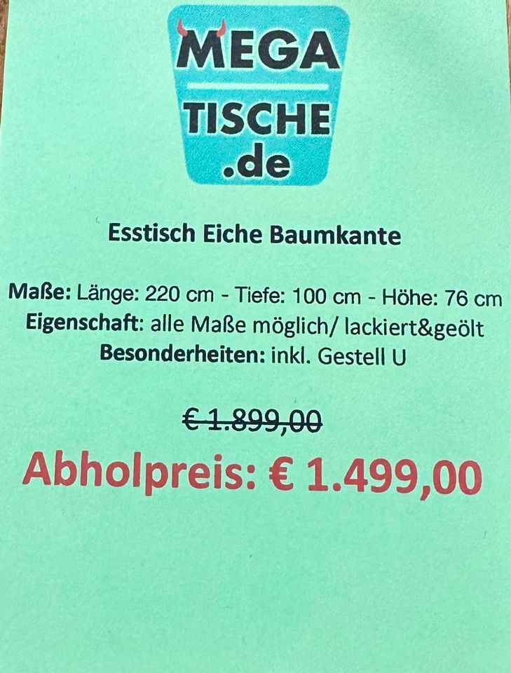 Baumkante 220 cm Esstisch Eiche Massiv lackiert NEU Eichentisch in Wermelskirchen