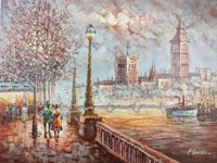 Spätsommer Themse Big Ben London England Handgemalt Öl Gemälde Hessen - Darmstadt Vorschau