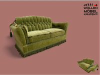 WMK # Süßes, sehr gemütliches & gut erhaltenes kleines grünes Vintage Sofa mit aufklappbaren Armlehnen, Fransen & Samt Bezug # 2er Couch 2-Sitzer Daybed Chaiselongue Liege Mid-Century Retro 60er 70er Friedrichshain-Kreuzberg - Friedrichshain Vorschau