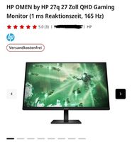 HP Omen 27ZollQHD Gaming Monitor mit Garantie Nordrhein-Westfalen - Düren Vorschau