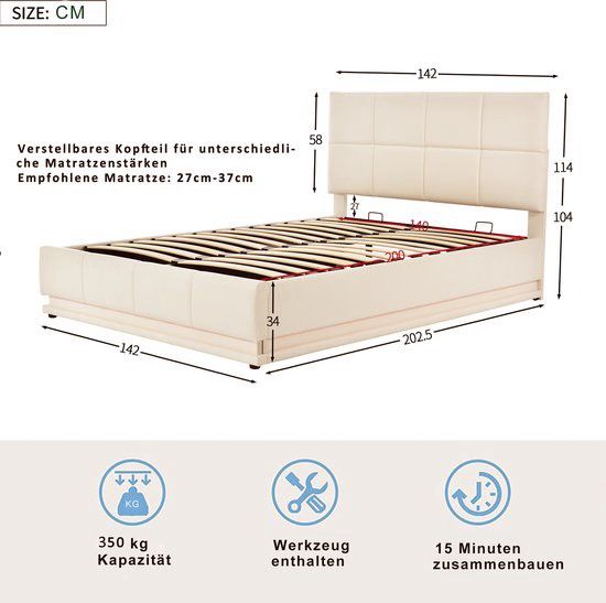 Doppelbett 140x200 Neu LED Polsterbett Bettgestell Boxspringbett in Hamburg