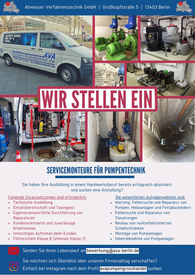 Servicetechniker Monteur Techniker für Pumpentechnik Hebeanlagen in Berlin