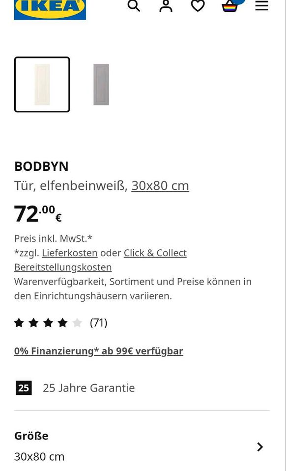 Ikea Metod Küche Bodbyn Tür 30x80 2 Stk. in Bochum
