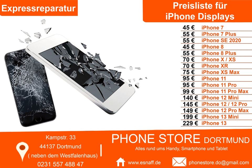 iPhone Display LCD Handy Reparatur 7 8 Plus X XS 11 12 13 Pro MAX in Dortmund