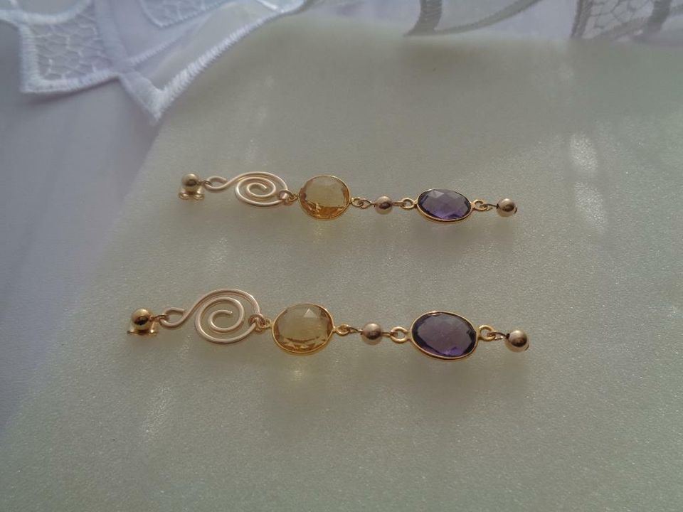 Gold Ohrringe mit Amethyst und Citrin 585 Gold Filled in Wittenberg