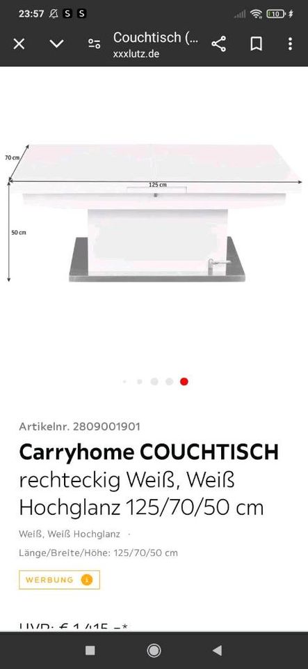 Couchtisch 125/70/50 cm in Kamp-Lintfort