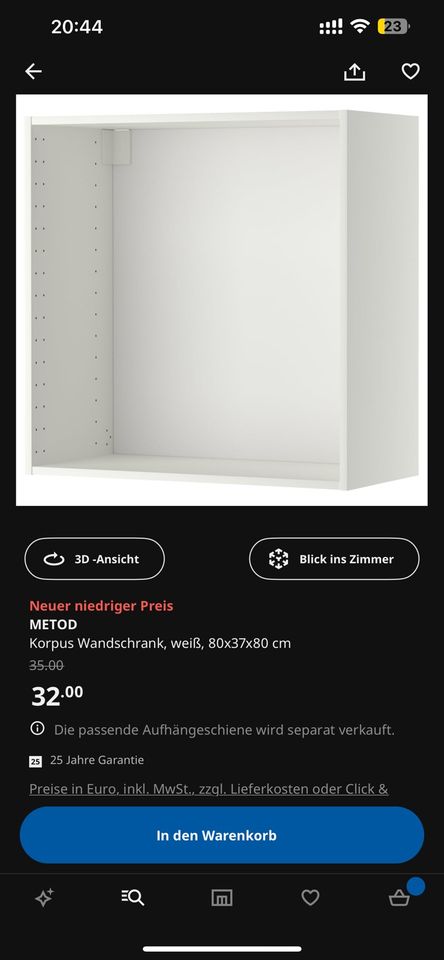 Ikea Metod Korpus Wandschrank, weiß, 80x37x80 cm in Köln