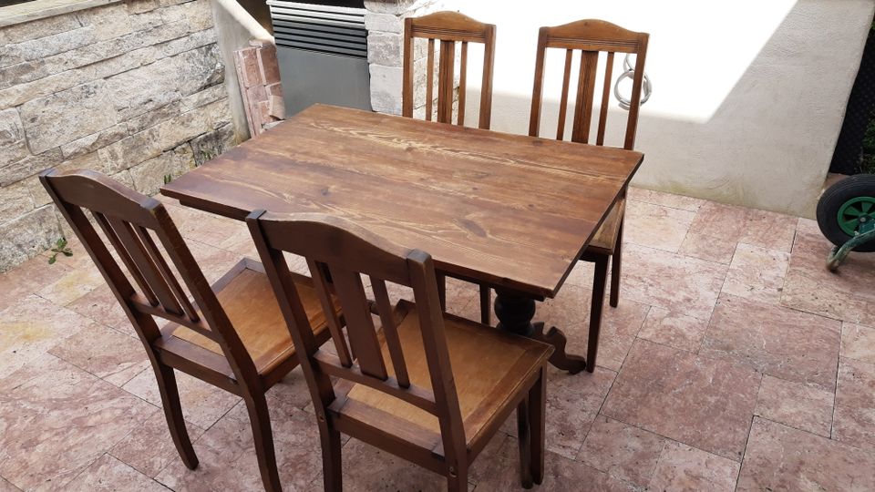 Esstischgruppe Antik Tisch mit 4 Stühlen, Holz dunkel in Lauben