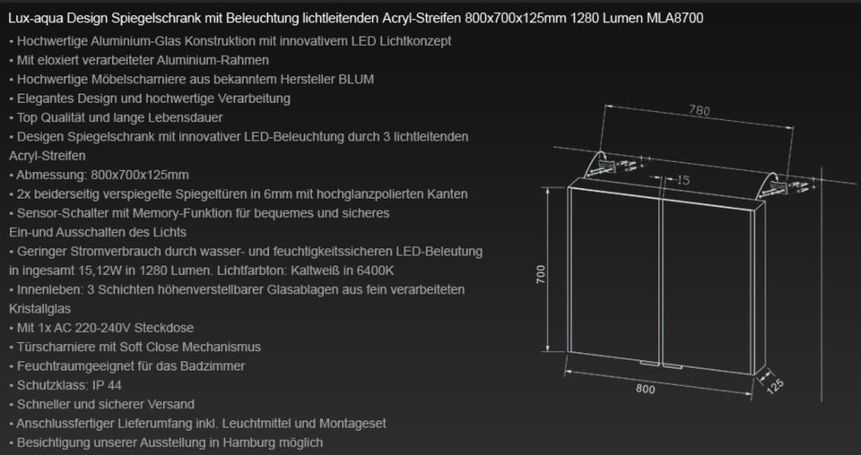 SALE ! Aluminium LED Badezimmer Spiegelschrank mit Sensor 80x70 in Hamburg