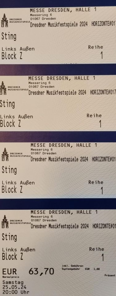 Biete 1-4x Tickets Sting Dresden 25.05.24 Sitzplätze Karten in Dresden