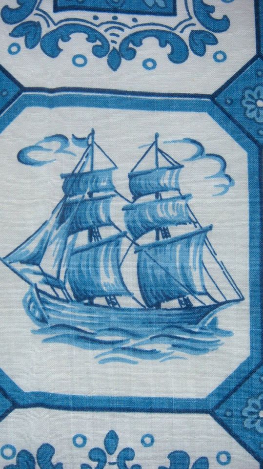 blau weiss Kachelmotiv "Holland" Schiff Windmühle kleiner Vorhang in Viechtach